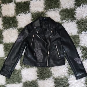 Disturbia Embroidered PU Leather Jacket